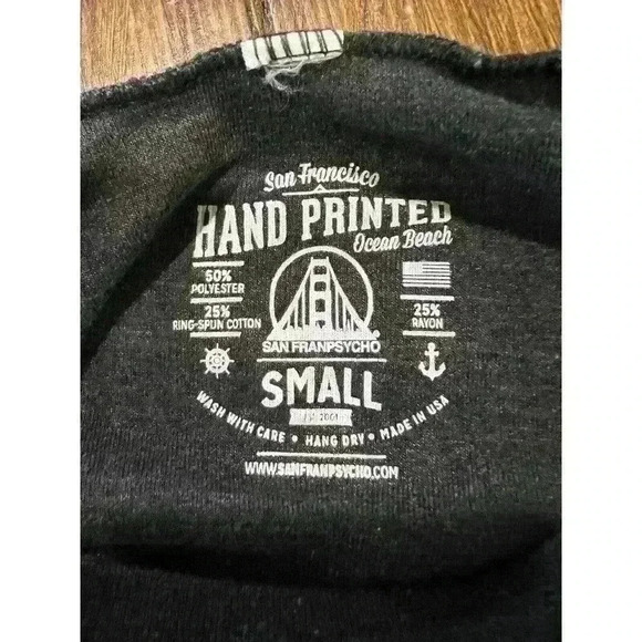 Womens Sanfranpsycho Hand Printed Long Sleeve Cropped Top Sz Small Gray - Picture 5 of 7